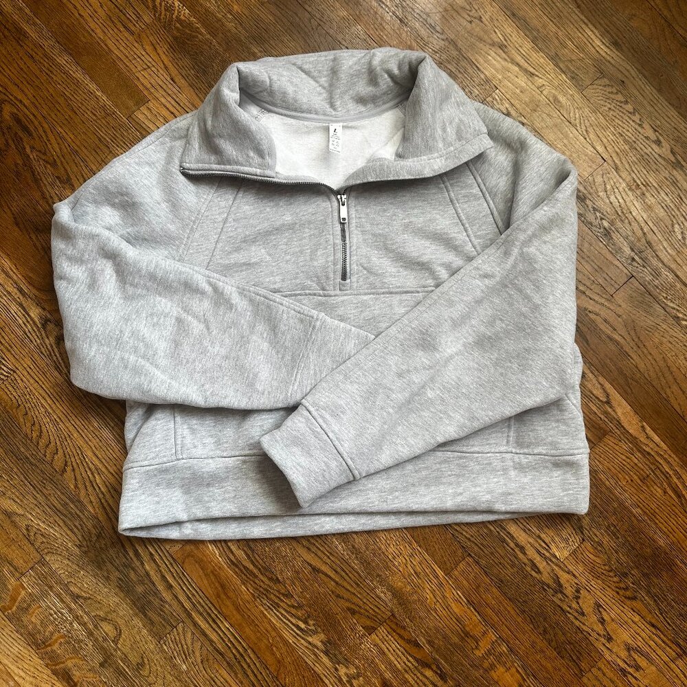 Gray Half Zip Cropped Fleece Pullover